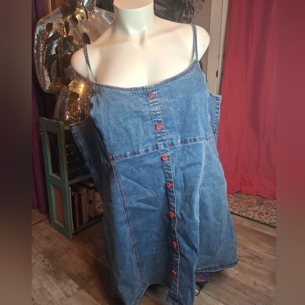 NWT Sweet Society Hot Topic Plus Size Denim Mini with Strawberry buttons. - Picture 2 of 4